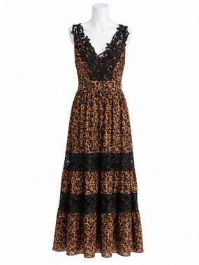 Venus Floor Length Leopard & Lace Dress
